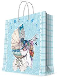 Бумажный пакет для сувенирной продукции Феникс презент Голубая коляска с ламинацией