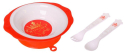 Набор детской посуды Mum&Baby тарелка на присоске 250 мл вилка, ложка, цвет красный звёзды  Микс