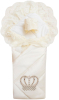Зимний конверт-одеяло на выписку Luxury Baby Империя молочный с молочным кружевом и большой короной на липучке