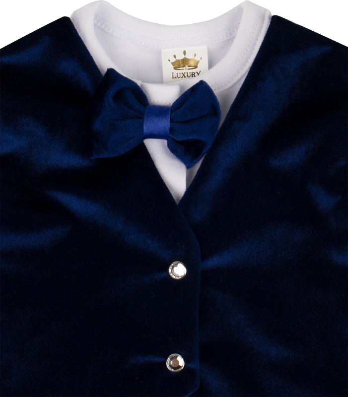 Комплект на выписку Luxury Baby Маркиз комбинезон с тёмно-синей жилеткой и бабочкой, айвори 62