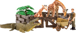 Игрушки фигурки Masai Mara в наборе серии На ферме, 8 предметов, 2 крокодила, 2 жирафа, дерево