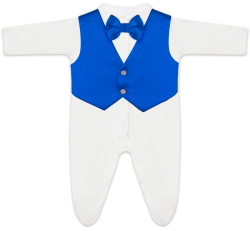 Комплект на выписку Luxury Baby Маркиз комбинезон с синей жилеткой и бабочкой, айвори 62