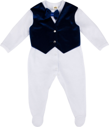 Комплект на выписку Luxury Baby Маркиз комбинезон с тёмно-синей жилеткой и бабочкой, айвори 62