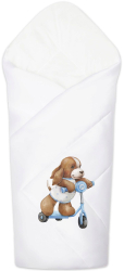 Конверт-одеяло на выписку Luxury Baby Собачка на самокате белое, принт без кружева белый