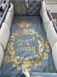 Комплект в кроватку 15 предметов AmaroBaby Exclusive Creative Collection Gold Baby перкаль, серый/б